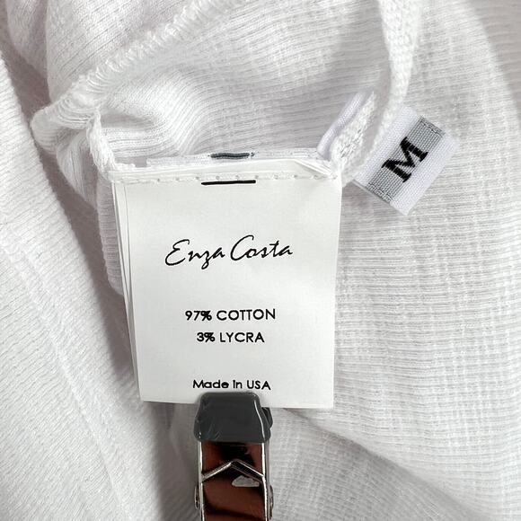ENZA COSTA Textured Knit Crew Neck Top Womens Medium White Long Sleeve Shirt NEW - Picture 11 of 16